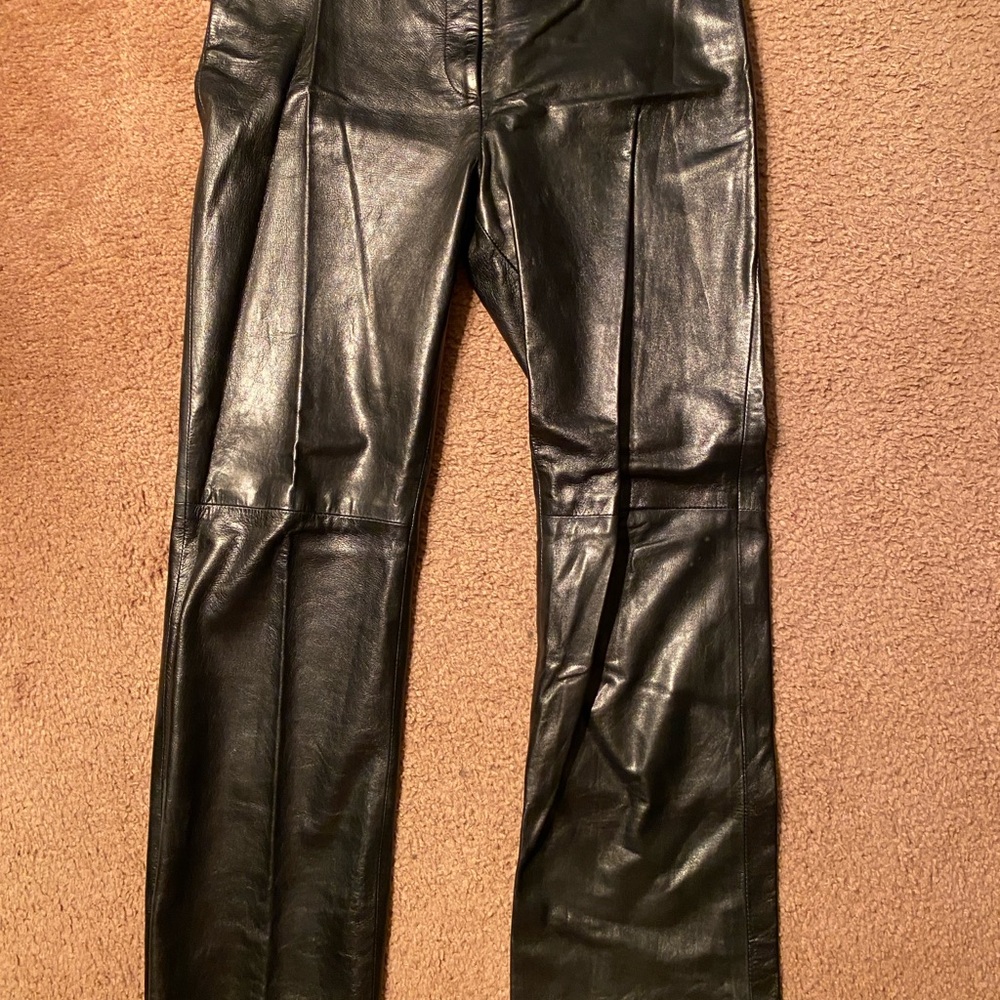 Black Leather Straight Leg Pants